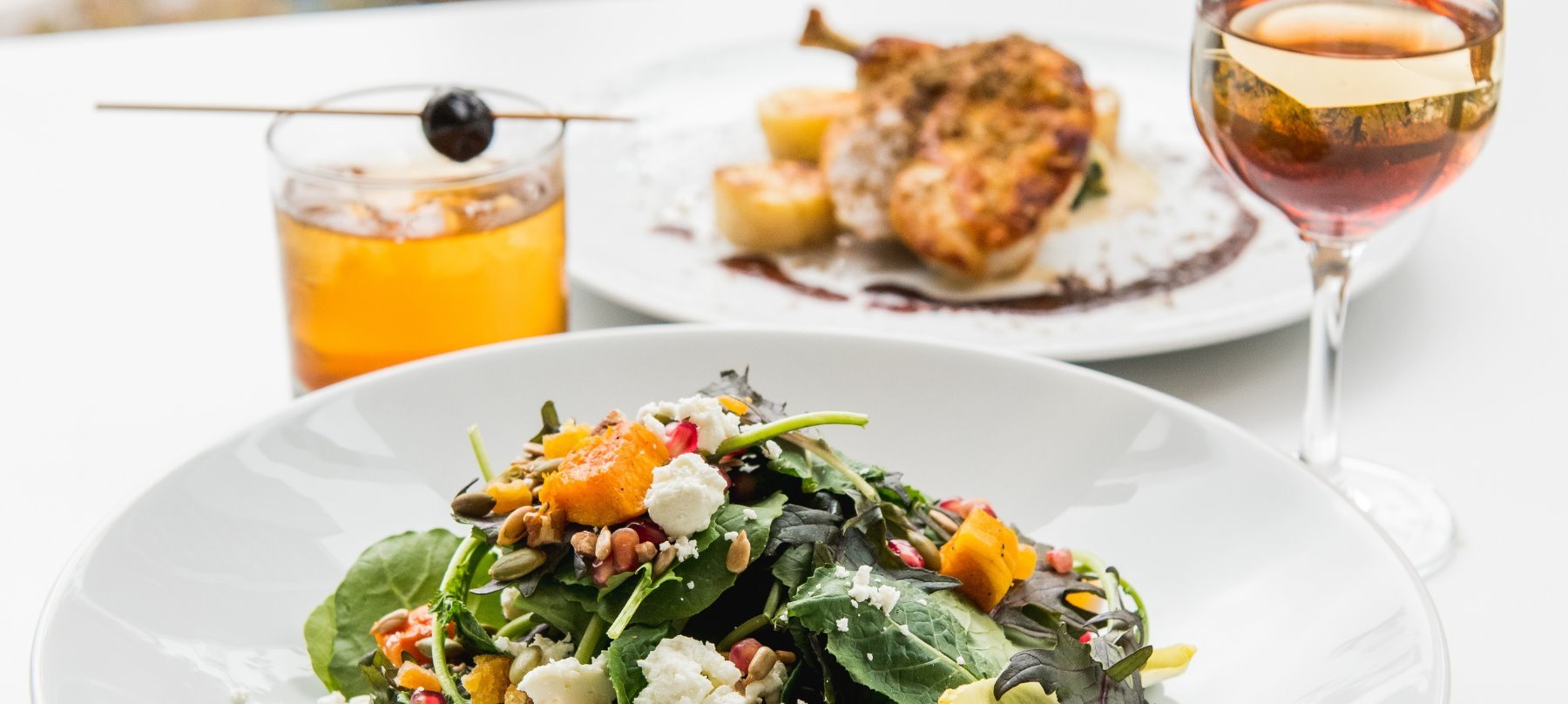 Fresh Seasonal Salad with Chicken Entree Paired with Savory Sips