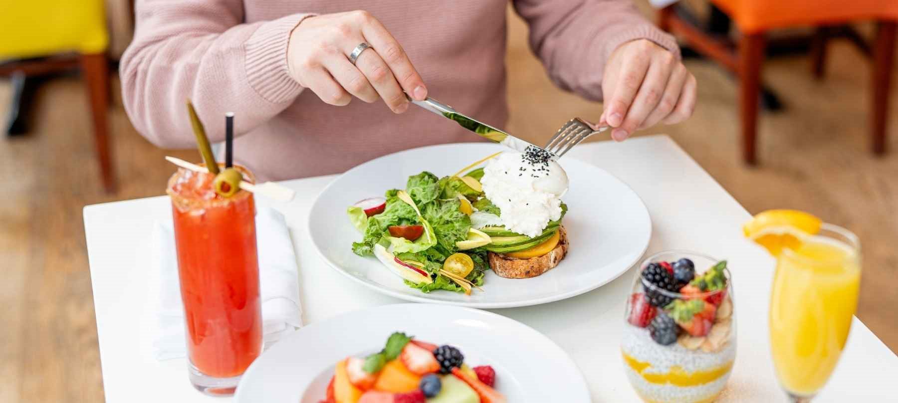 Fresh Seasonal Breakfast with Avocado Toast and Fruit Salad